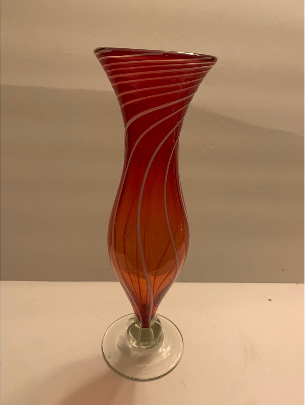 Vintage Cristalleria Artistica Toscana Alrose Empoli Red White Stripe Glass Vase